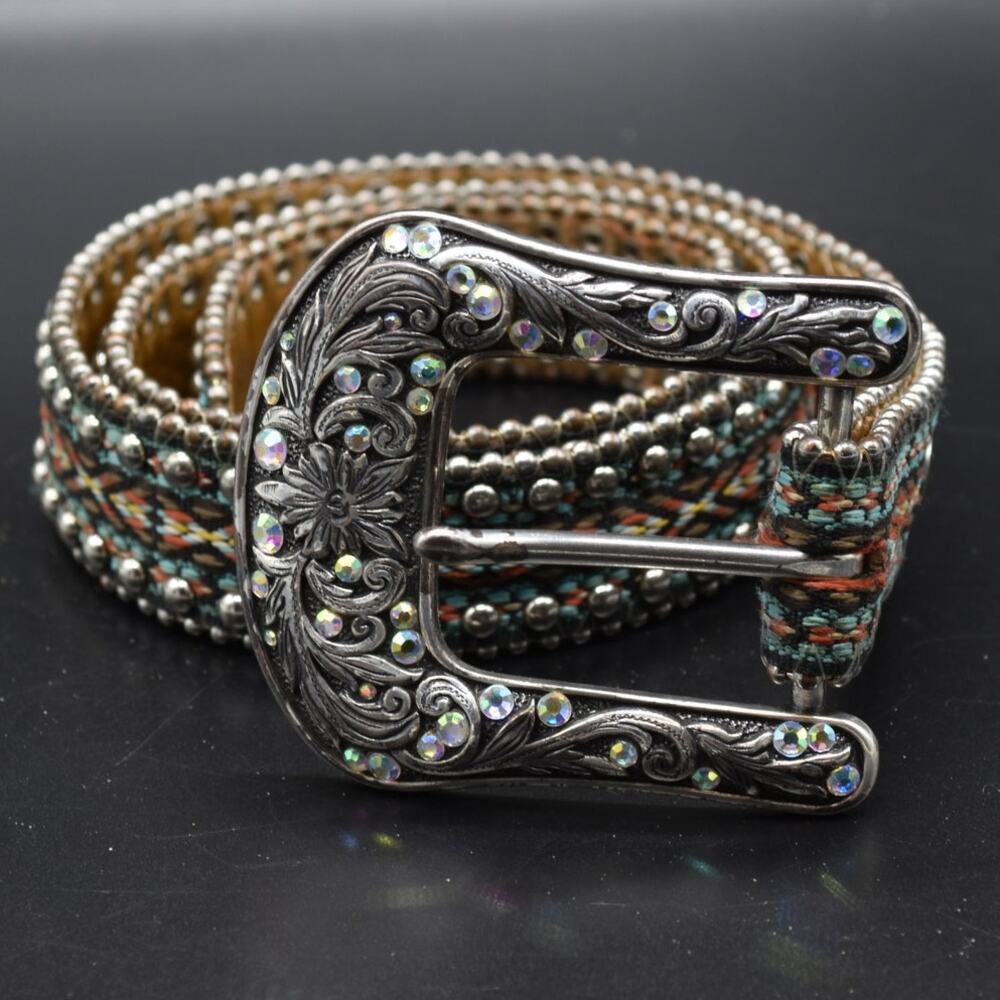 Ariat Silver Western Buckle Belt with Multicolor Woven Strap